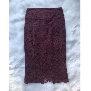 Burgundy Wine Floral Lace Pencil Skirt